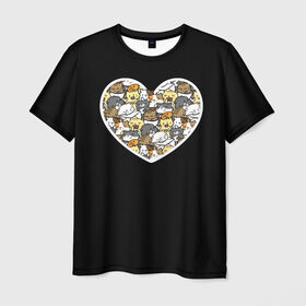 Мужская футболка 3D с принтом Сердце из котят в Кировске, 100% полиэфир | прямой крой, круглый вырез горловины, длина до линии бедер | 14 февраля | день влюбленных | домашние животные | звери | киса | кот | котят | кошка | кошки | любовь | сердечко | сердце | черная