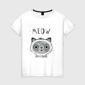 Женская футболка хлопок с принтом Котик в Кировске, 100% хлопок | прямой крой, круглый вырез горловины, длина до линии бедер, слегка спущенное плечо | кот | кошка | мяу | полосатый | хвостатый