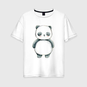 Женская футболка хлопок Oversize с принтом Панда в Кировске, 100% хлопок | свободный крой, круглый ворот, спущенный рукав, длина до линии бедер
 | косолапый | медведь | медвежонок | черно белый