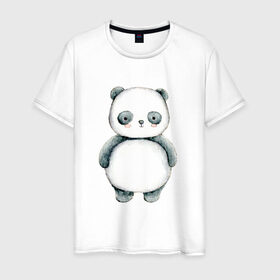 Мужская футболка хлопок с принтом Панда в Кировске, 100% хлопок | прямой крой, круглый вырез горловины, длина до линии бедер, слегка спущенное плечо. | косолапый | медведь | медвежонок | черно белый