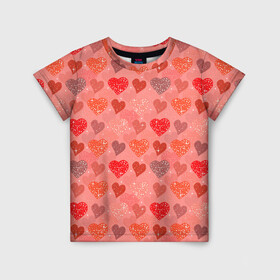 Детская футболка 3D с принтом Сердечки в Кировске, 100% гипоаллергенный полиэфир | прямой крой, круглый вырез горловины, длина до линии бедер, чуть спущенное плечо, ткань немного тянется | 14 февраля | 8 марта | love | девочки | день святого валентина | женская | любовь | подружке | сердечки