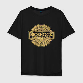 Мужская футболка хлопок Oversize с принтом Bioshock Golden Logo в Кировске, 100% хлопок | свободный крой, круглый ворот, “спинка” длиннее передней части | Тематика изображения на принте: bioshock infinite | little sister | биошок | большой папочка | винтаж | ретро | сестра
