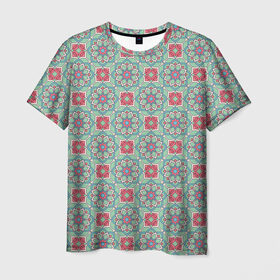 Мужская футболка 3D с принтом Абстракция: Лотос в Кировске, 100% полиэфир | прямой крой, круглый вырез горловины, длина до линии бедер | абстракции | без надписи | ковер | лотос | узор | хиппи | цветы
