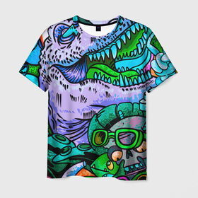 Мужская футболка 3D с принтом Рекс динозавр в Кировске, 100% полиэфир | прямой крой, круглый вырез горловины, длина до линии бедер | динозавры | инопланетянин | космос | монстры | существа | тираннозавр
