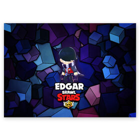 Поздравительная открытка с принтом BRAWL STARS EDGAR в Кировске, 100% бумага | плотность бумаги 280 г/м2, матовая, на обратной стороне линовка и место для марки
 | 8 bit | brawl stars | byron | colette | crow | edgar | gale | leon | max | mr.p | sally leon | shark | virus 8 bit | werewolf leon | акула | байрон | берли | бравл старс | ворон | коллет | макс | оборотень | эдгар