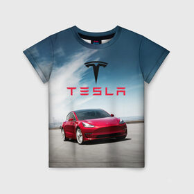 Детская футболка 3D с принтом Tesla Model 3 в Кировске, 100% гипоаллергенный полиэфир | прямой крой, круглый вырез горловины, длина до линии бедер, чуть спущенное плечо, ткань немного тянется | 3 | america | auto | car | electric | elon | model | motors | musk | tesla | usa | vehicle | авто | америка | илон | маск | модель | сша | тесла | электромобиль