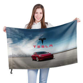 Флаг 3D с принтом Tesla Model 3 в Кировске, 100% полиэстер | плотность ткани — 95 г/м2, размер — 67 х 109 см. Принт наносится с одной стороны | 3 | america | auto | car | electric | elon | model | motors | musk | tesla | usa | vehicle | авто | америка | илон | маск | модель | сша | тесла | электромобиль