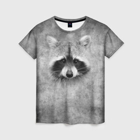 Женская футболка 3D с принтом Енот в Кировске, 100% полиэфир ( синтетическое хлопкоподобное полотно) | прямой крой, круглый вырез горловины, длина до линии бедер | animal | raccoon | енот | животное | животные | зверь | хищник