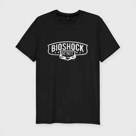 Мужская футболка хлопок Slim с принтом Bioshock Infinite Logo в Кировске, 92% хлопок, 8% лайкра | приталенный силуэт, круглый вырез ворота, длина до линии бедра, короткий рукав | big daddy | bioshock infinite | little sister | биошок | большой папочка | винтаж | ретро | сестра