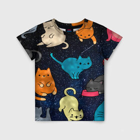 Детская футболка 3D с принтом Космические котики в Кировске, 100% гипоаллергенный полиэфир | прямой крой, круглый вырез горловины, длина до линии бедер, чуть спущенное плечо, ткань немного тянется | cat | cats | cosmos | kitten | mem | memes | rose | roses | глаза | глазки | киска | космос | кот | котёнок | котик | котики | котэ | котята | кошак | кошка | кошки | красивая | мем | мемчики | милая | прикольная | розы | светлая