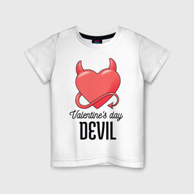 Детская футболка хлопок с принтом Valentines Day Devil в Кировске, 100% хлопок | круглый вырез горловины, полуприлегающий силуэт, длина до линии бедер | Тематика изображения на принте: art | devil | heart | holiday | valentines day | арт | день влюбленных | день святого валентина | дьявол | праздник | сердце