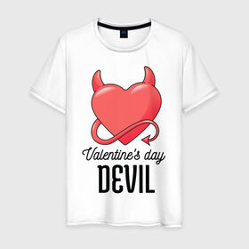 Мужская футболка хлопок с принтом Valentines Day Devil в Кировске, 100% хлопок | прямой крой, круглый вырез горловины, длина до линии бедер, слегка спущенное плечо. | Тематика изображения на принте: art | devil | heart | holiday | valentines day | арт | день влюбленных | день святого валентина | дьявол | праздник | сердце