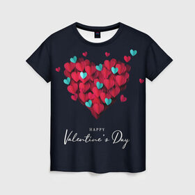 Женская футболка 3D с принтом Сердце из сердечек в Кировске, 100% полиэфир ( синтетическое хлопкоподобное полотно) | прямой крой, круглый вырез горловины, длина до линии бедер | heart | holidays | valentines day | день святого валентина | надписи | праздники | сердце | сердце из сердечек
