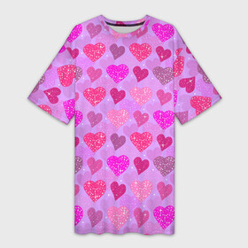 Платье-футболка 3D с принтом Розовые сердечки в Кировске,  |  | 14 февраля | 8 марта | love | девочки | день святого валентина | женская | любовь | подружке | сердечки