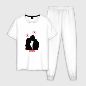 Мужская пижама хлопок с принтом amore в Кировске, 100% хлопок | брюки и футболка прямого кроя, без карманов, на брюках мягкая резинка на поясе и по низу штанин
 | девушка | любовь | парень | портрет | сердце