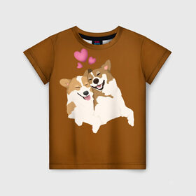 Детская футболка 3D с принтом Корги в Кировске, 100% гипоаллергенный полиэфир | прямой крой, круглый вырез горловины, длина до линии бедер, чуть спущенное плечо, ткань немного тянется | для него | для нее | любовь | мило | постель | приколы | сердечки. | собаки | счастье