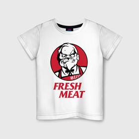 Детская футболка хлопок с принтом Pudge Dota Fresh Meat Пудж в Кировске, 100% хлопок | круглый вырез горловины, полуприлегающий силуэт, длина до линии бедер | dota | dota2 | fresh meat | kfc | pudge | red | дота | дота2 | красный | кфс | падж | паджерс | паджик | пудж | свежее мясо | хук