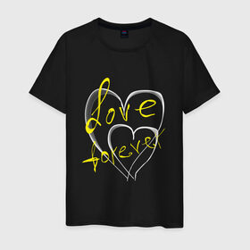 Мужская футболка хлопок с принтом Love forever в Кировске, 100% хлопок | прямой крой, круглый вырез горловины, длина до линии бедер, слегка спущенное плечо. | белый | желтый | лав форевер | любовь | любовь навсегда | сердца