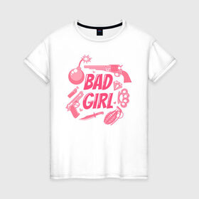Женская футболка хлопок с принтом Bad girl в Кировске, 100% хлопок | прямой крой, круглый вырез горловины, длина до линии бедер, слегка спущенное плечо | 8 марта | girl power | весна | девушке | женская сила | женский | мама | подарок | тренд | феминизм | цветы