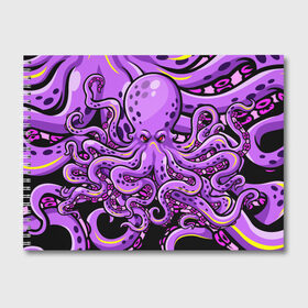 Альбом для рисования с принтом Кровожадный осьминог в Кировске, 100% бумага
 | матовая бумага, плотность 200 мг. | art | octopus | арт | глаза | голова | животные | красные | монстр | осьминог | щупальца