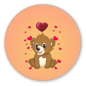 Коврик для мышки круглый с принтом Медвежонок в Кировске, резина и полиэстер | круглая форма, изображение наносится на всю лицевую часть | bear | day | heart | love | romantic | valentine | valentines | амур | валентина | влюбленные | влюбленных | всех | день | купидон | любовь | медведь | медвежонок | романтика | романтичность | святого | сердечки | сердечко