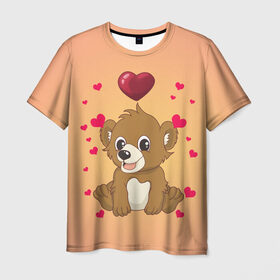 Мужская футболка 3D с принтом Медвежонок в Кировске, 100% полиэфир | прямой крой, круглый вырез горловины, длина до линии бедер | Тематика изображения на принте: bear | day | heart | love | romantic | valentine | valentines | амур | валентина | влюбленные | влюбленных | всех | день | купидон | любовь | медведь | медвежонок | романтика | романтичность | святого | сердечки | сердечко