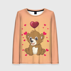 Женский лонгслив 3D с принтом Медвежонок в Кировске, 100% полиэстер | длинные рукава, круглый вырез горловины, полуприлегающий силуэт | bear | day | heart | love | romantic | valentine | valentines | амур | валентина | влюбленные | влюбленных | всех | день | купидон | любовь | медведь | медвежонок | романтика | романтичность | святого | сердечки | сердечко