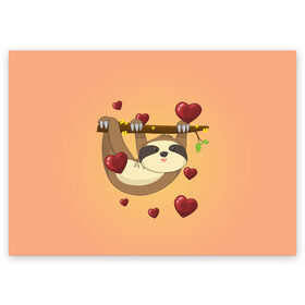Поздравительная открытка с принтом Ленивец в Кировске, 100% бумага | плотность бумаги 280 г/м2, матовая, на обратной стороне линовка и место для марки
 | day | heart | love | romantic | sluggard | valentine | valentines | амур | валентина | влюбленные | влюбленных | всех | день | купидон | ленивец | любовь | романтика | романтичность | святого | сердечки | сердечко | сердце