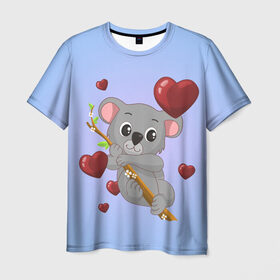 Мужская футболка 3D с принтом Коала в Кировске, 100% полиэфир | прямой крой, круглый вырез горловины, длина до линии бедер | day | heart | koala | love | romantic | valentine | valentines | амур | валентина | влюбленные | влюбленных | всех | день | коала | купидон | любовь | романтика | романтичность | святого | сердечки | сердечко | сердце