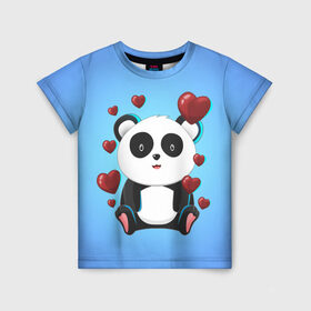 Детская футболка 3D с принтом Панда в Кировске, 100% гипоаллергенный полиэфир | прямой крой, круглый вырез горловины, длина до линии бедер, чуть спущенное плечо, ткань немного тянется | Тематика изображения на принте: day | heart | love | panda | romantic | valentine | valentines | амур | валентина | влюбленные | влюбленных | всех | день | купидон | любовь | романтика | романтичность | святого | сердечки | сердечко | сердце