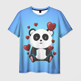 Мужская футболка 3D с принтом Панда в Кировске, 100% полиэфир | прямой крой, круглый вырез горловины, длина до линии бедер | day | heart | love | panda | romantic | valentine | valentines | амур | валентина | влюбленные | влюбленных | всех | день | купидон | любовь | романтика | романтичность | святого | сердечки | сердечко | сердце