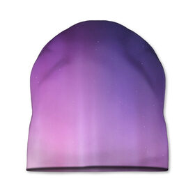 Шапка 3D с принтом северное сияние фиолетовый в Кировске, 100% полиэстер | универсальный размер, печать по всей поверхности изделия | Тематика изображения на принте: градиент | звезды | космос | небо | ночь | природа | пурпурный | север | северное сияние | сиреневый | фиолетовый