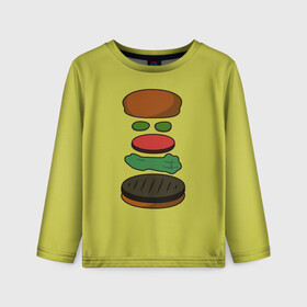Детский лонгслив 3D с принтом Бургер в разборе в Кировске, 100% полиэстер | длинные рукава, круглый вырез горловины, полуприлегающий силуэт
 | fastfood | food | pattern | бургер | бургер кинг | гамбургер | еда | макдональдс | паттерн | фастфуд