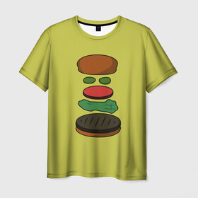 Мужская футболка 3D с принтом Бургер в разборе в Кировске, 100% полиэфир | прямой крой, круглый вырез горловины, длина до линии бедер | fastfood | food | pattern | бургер | бургер кинг | гамбургер | еда | макдональдс | паттерн | фастфуд