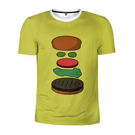 Мужская футболка 3D спортивная с принтом Бургер в разборе в Кировске, 100% полиэстер с улучшенными характеристиками | приталенный силуэт, круглая горловина, широкие плечи, сужается к линии бедра | Тематика изображения на принте: fastfood | food | pattern | бургер | бургер кинг | гамбургер | еда | макдональдс | паттерн | фастфуд