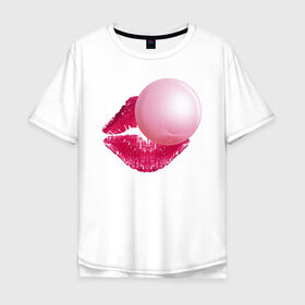 Мужская футболка хлопок Oversize с принтом BubbleGum Lips в Кировске, 100% хлопок | свободный крой, круглый ворот, “спинка” длиннее передней части | bubble | bubblegum | day | gum | heart | kiss | lips | love | romantic | valentine | valentines | амур | валентина | влюбленные | влюбленных | всех | губы | день | жвачка | любовь | поцелуй | романтика | романтичность | святого | сердечк