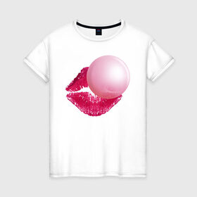Женская футболка хлопок с принтом BubbleGum Lips в Кировске, 100% хлопок | прямой крой, круглый вырез горловины, длина до линии бедер, слегка спущенное плечо | bubble | bubblegum | day | gum | heart | kiss | lips | love | romantic | valentine | valentines | амур | валентина | влюбленные | влюбленных | всех | губы | день | жвачка | любовь | поцелуй | романтика | романтичность | святого | сердечк