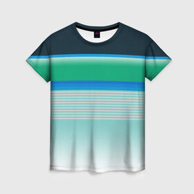 Женская футболка 3D с принтом Sea color в Кировске, 100% полиэфир ( синтетическое хлопкоподобное полотно) | прямой крой, круглый вырез горловины, длина до линии бедер | green | line | lines | sea | sea color | wave | зеленый | море | морской цвет