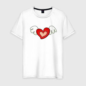 Мужская футболка хлопок с принтом Крылья Любви в Кировске, 100% хлопок | прямой крой, круглый вырез горловины, длина до линии бедер, слегка спущенное плечо. | Тематика изображения на принте: 14 февраля | bear | cute | february 14 | heart | love | valentines day | ангелы | девушке | день влюбленных | день святого валентина | крылья | любовь | медвежонок | мило | милота | мишка | мишки | пара | парню | подарок