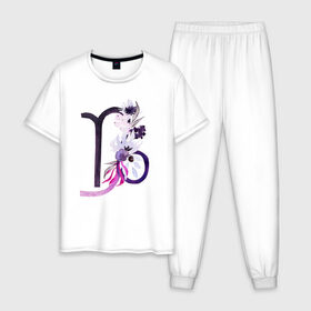 Мужская пижама хлопок с принтом Козерог в Кировске, 100% хлопок | брюки и футболка прямого кроя, без карманов, на брюках мягкая резинка на поясе и по низу штанин
 | астрология | знаки зодиака | зодиак | созвездие | фиолетовый | цикл