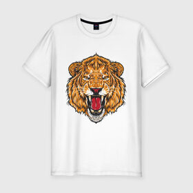 Мужская футболка хлопок Slim с принтом Голова льва в Кировске, 92% хлопок, 8% лайкра | приталенный силуэт, круглый вырез ворота, длина до линии бедра, короткий рукав | head | lion | predator | голова | лев | хищник