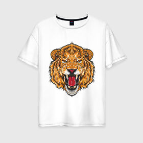Женская футболка хлопок Oversize с принтом Голова льва в Кировске, 100% хлопок | свободный крой, круглый ворот, спущенный рукав, длина до линии бедер
 | head | lion | predator | голова | лев | хищник