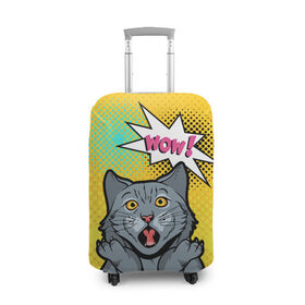 Чехол для чемодана 3D с принтом Pop Art Cat | Wow в Кировске, 86% полиэфир, 14% спандекс | двустороннее нанесение принта, прорези для ручек и колес | cat | cats | pop art cat | pop cat | кот | коты | кошка | поп арт кот