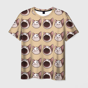 Мужская футболка 3D с принтом поп кэт в Кировске, 100% полиэфир | прямой крой, круглый вырез горловины, длина до линии бедер | Тематика изображения на принте: popping cat | кот | мем