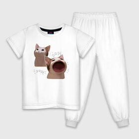 Детская пижама хлопок с принтом Cat Pop - Мем в Кировске, 100% хлопок |  брюки и футболка прямого кроя, без карманов, на брюках мягкая резинка на поясе и по низу штанин
 | Тематика изображения на принте: art | cat | mem | meme | memes | music | pop | retro | style | арт | буп | кот | котенок | котик | котэ | мем | мемы | музыка | ретро