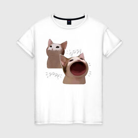 Женская футболка хлопок с принтом Cat Pop - Мем в Кировске, 100% хлопок | прямой крой, круглый вырез горловины, длина до линии бедер, слегка спущенное плечо | art | cat | mem | meme | memes | music | pop | retro | style | арт | буп | кот | котенок | котик | котэ | мем | мемы | музыка | ретро
