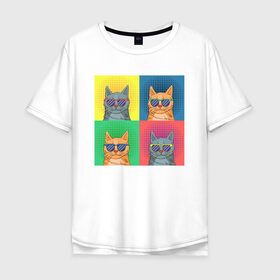 Мужская футболка хлопок Oversize с принтом Pop Cat в Кировске, 100% хлопок | свободный крой, круглый ворот, “спинка” длиннее передней части | art | cat | colorful | mem | meme | memes | music | pop | rainbow | retro | style | арт | буп | кот | котенок | котик | котэ | краски | красочный | мем | мемы | музыка | ретро
