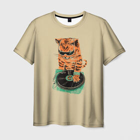 Мужская футболка 3D с принтом Cat DJ в Кировске, 100% полиэфир | прямой крой, круглый вырез горловины, длина до линии бедер | art | cat | dj | goer | musician | party | pop | singer | арт | буп | диджей | кот | кошка | музыкант | певец | поп | тусовщик