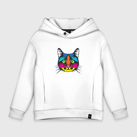 Детское худи Oversize хлопок с принтом Pop art Cat  в Кировске, френч-терри — 70% хлопок, 30% полиэстер. Мягкий теплый начес внутри —100% хлопок | боковые карманы, эластичные манжеты и нижняя кромка, капюшон на магнитной кнопке | art | cat | colors | paints | pop | riot | арт | буйство | буп | кот | кошка | краски | поп