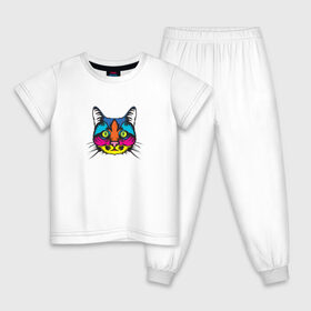 Детская пижама хлопок с принтом Pop art Cat в Кировске, 100% хлопок |  брюки и футболка прямого кроя, без карманов, на брюках мягкая резинка на поясе и по низу штанин
 | art | cat | colors | paints | pop | riot | арт | буйство | буп | кот | кошка | краски | поп